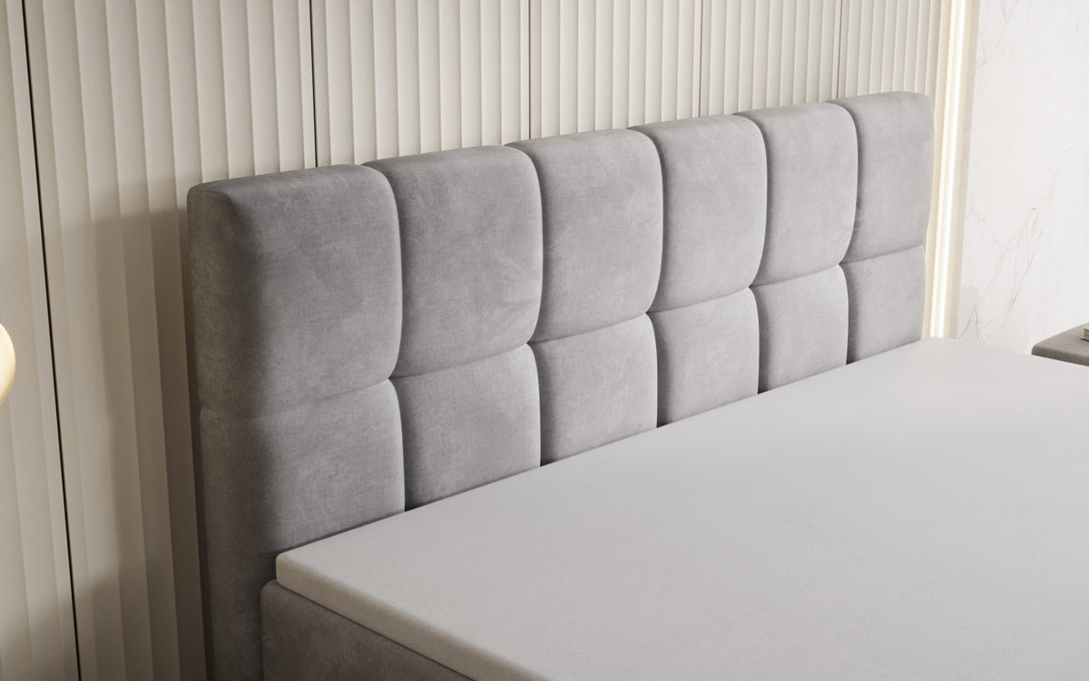 Windsor box spring bed with storage in velvet