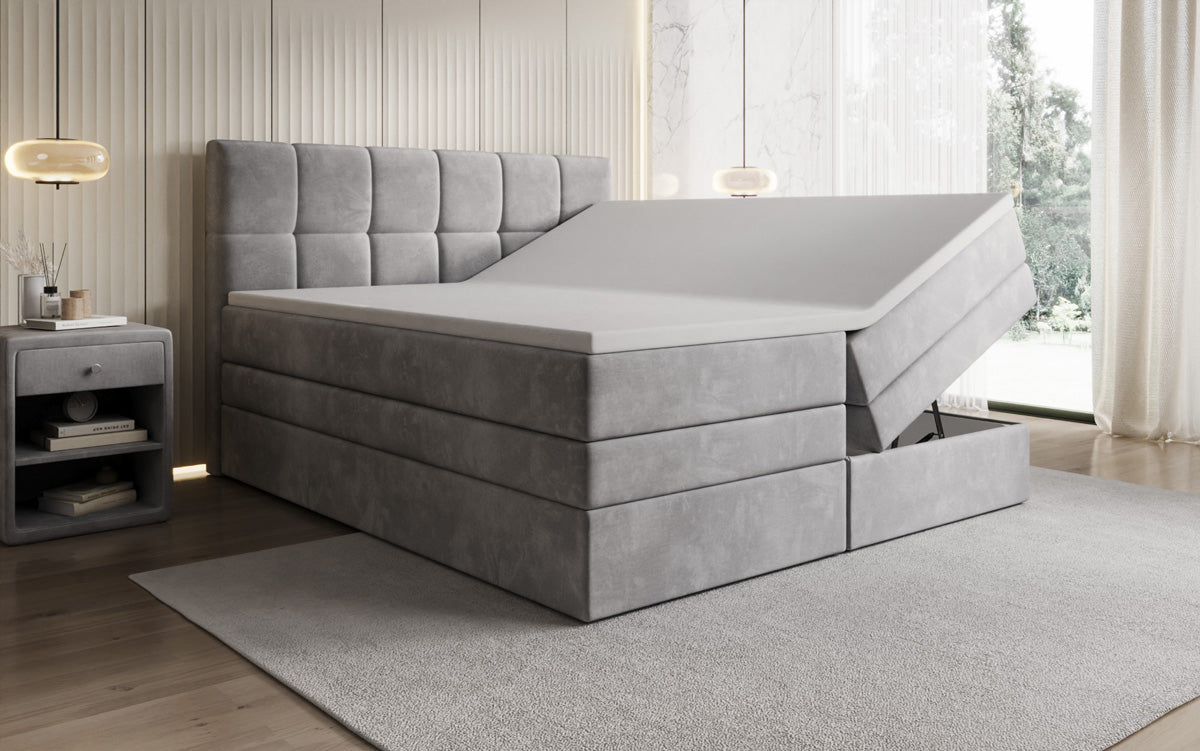 Windsor box spring bed with storage in velvet