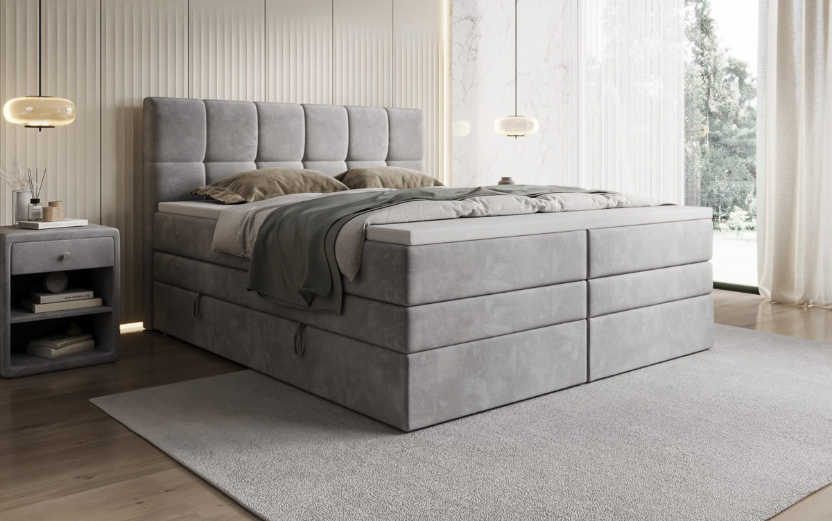 Windsor box spring bed with storage in velvet