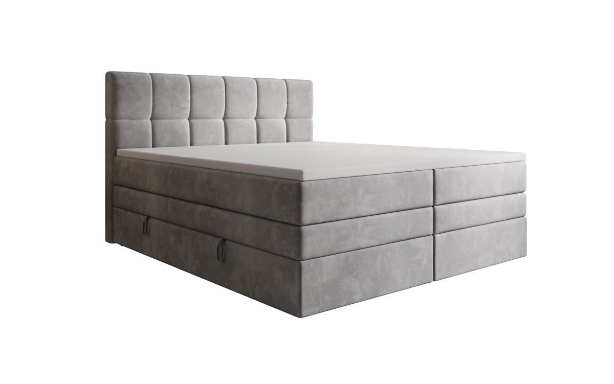Windsor box spring bed with storage in velvet