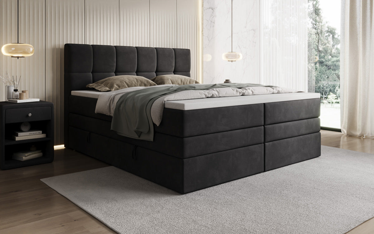 Windsor box spring bed with storage in velvet