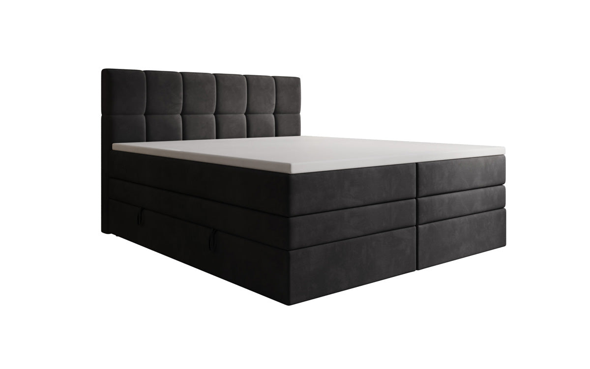 Windsor box spring bed with storage in velvet
