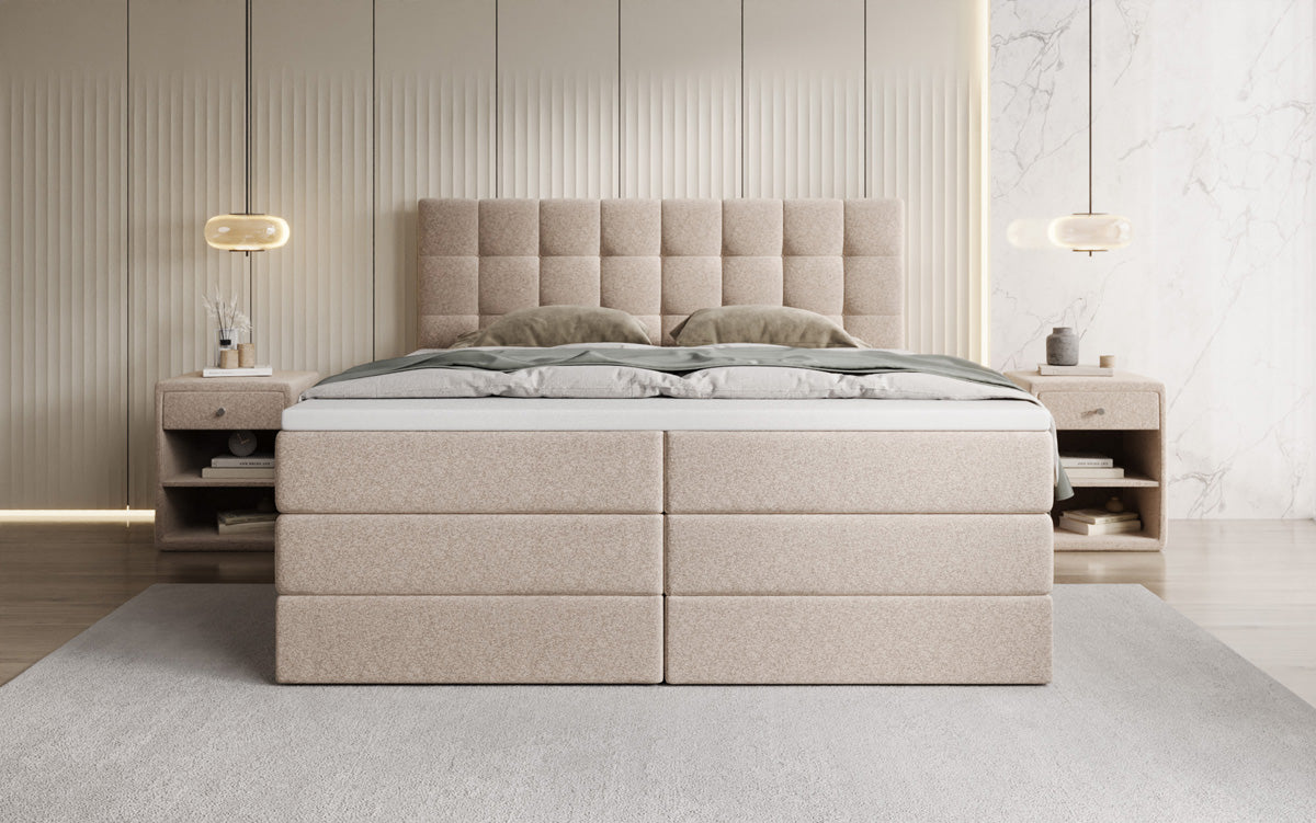 Lit boxspring Grandé en tissu texturé avec espace de rangement