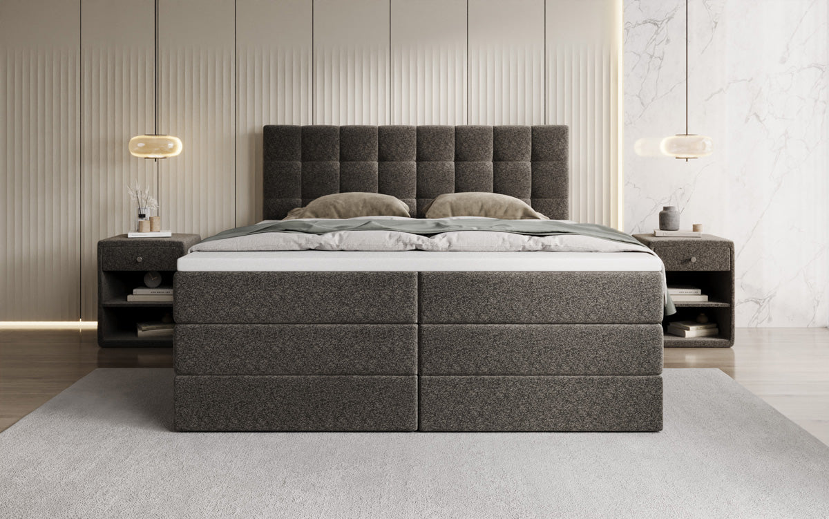 Lit boxspring Grandé en tissu texturé avec espace de rangement