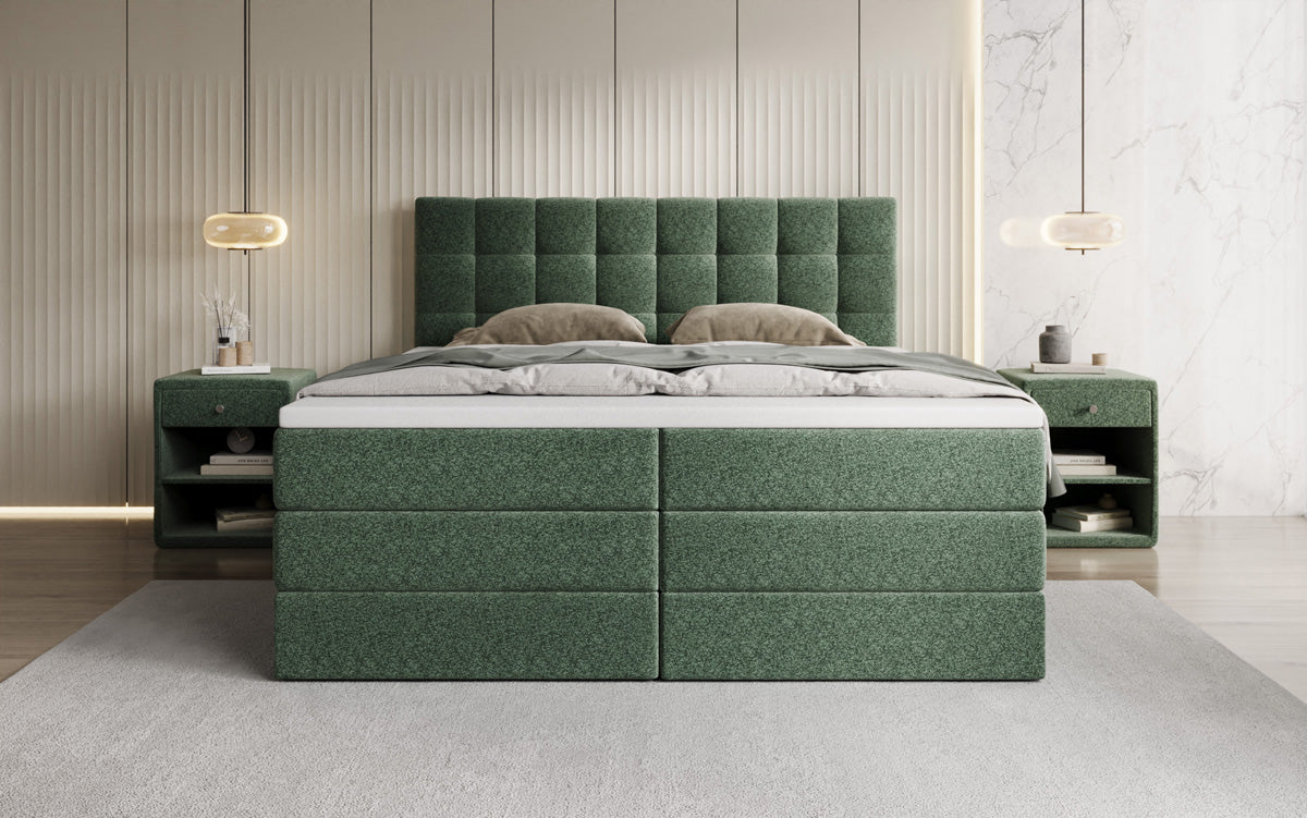Lit boxspring Grandé en tissu texturé avec espace de rangement
