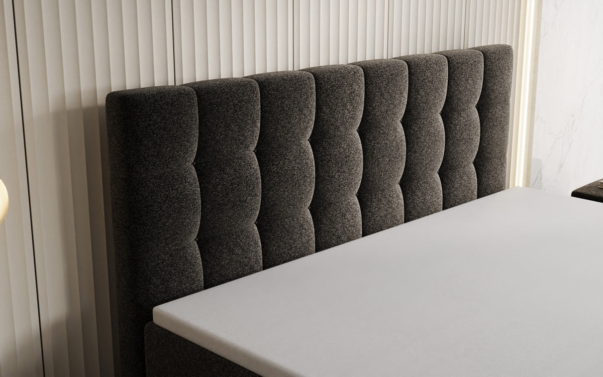 Lit boxspring Grandé en tissu texturé avec espace de rangement