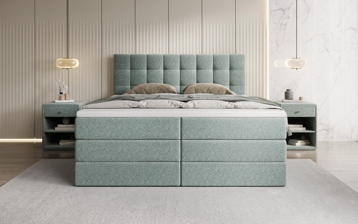 Lit boxspring Grandé en tissu texturé avec espace de rangement