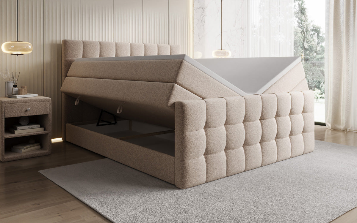 Boxspringbett Ascot am Strukturstoff mat Stauraum