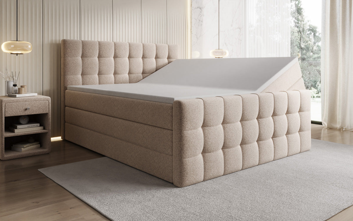 Boxspringbett Ascot am Strukturstoff mat Stauraum