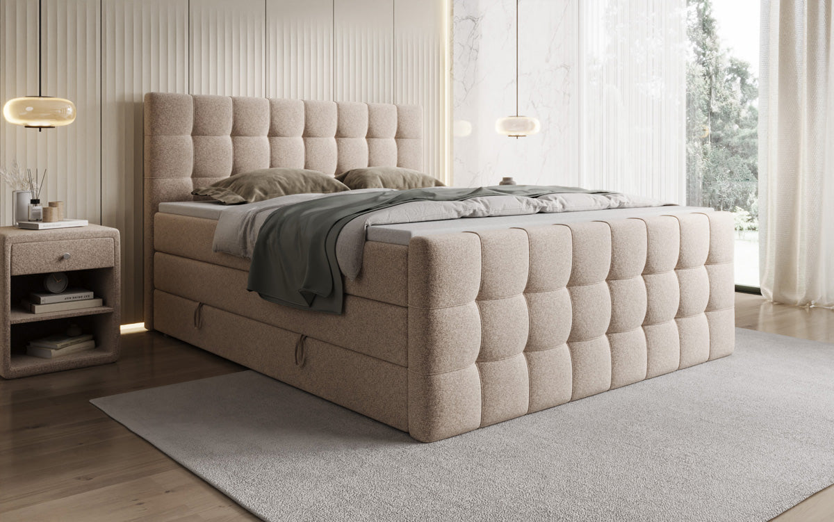 Boxspringbett Ascot am Strukturstoff mat Stauraum