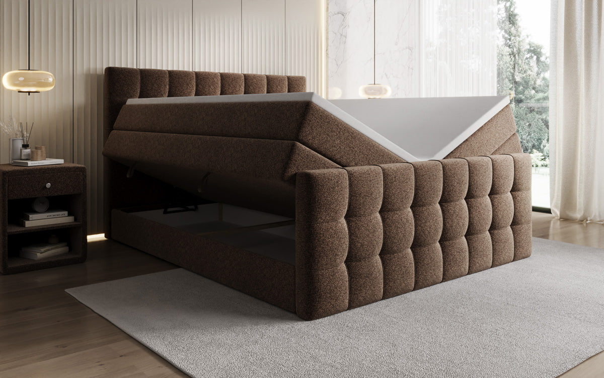 Boxspringbett Ascot am Strukturstoff mat Stauraum