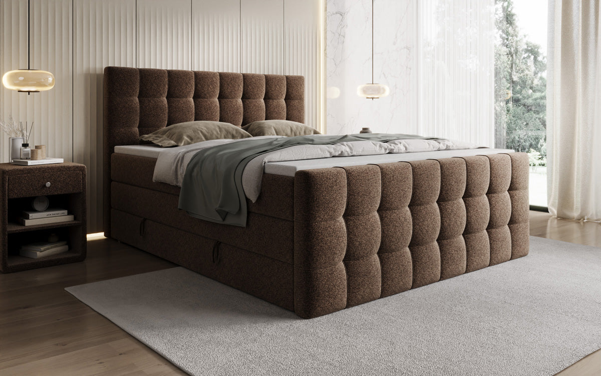 Boxspringbett Ascot am Strukturstoff mat Stauraum