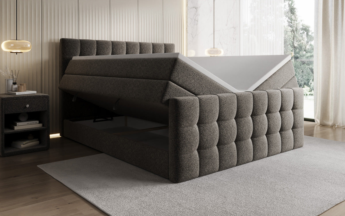 Boxspringbett Ascot am Strukturstoff mat Stauraum