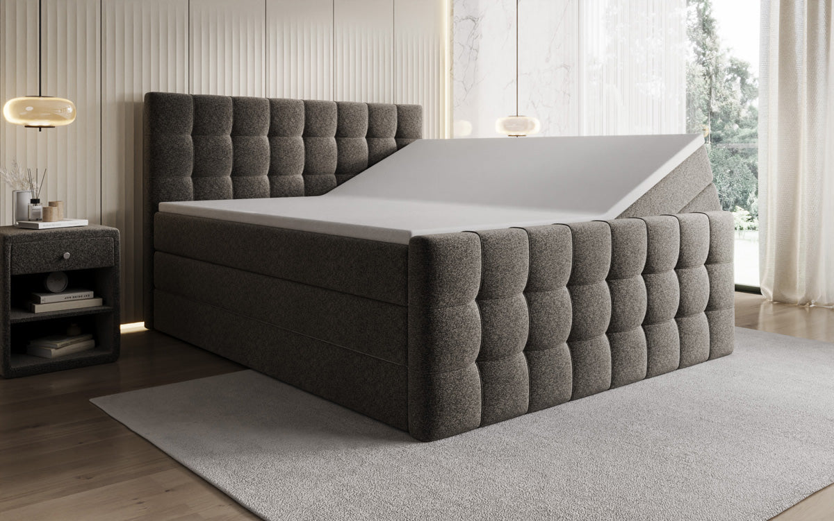 Boxspringbett Ascot am Strukturstoff mat Stauraum