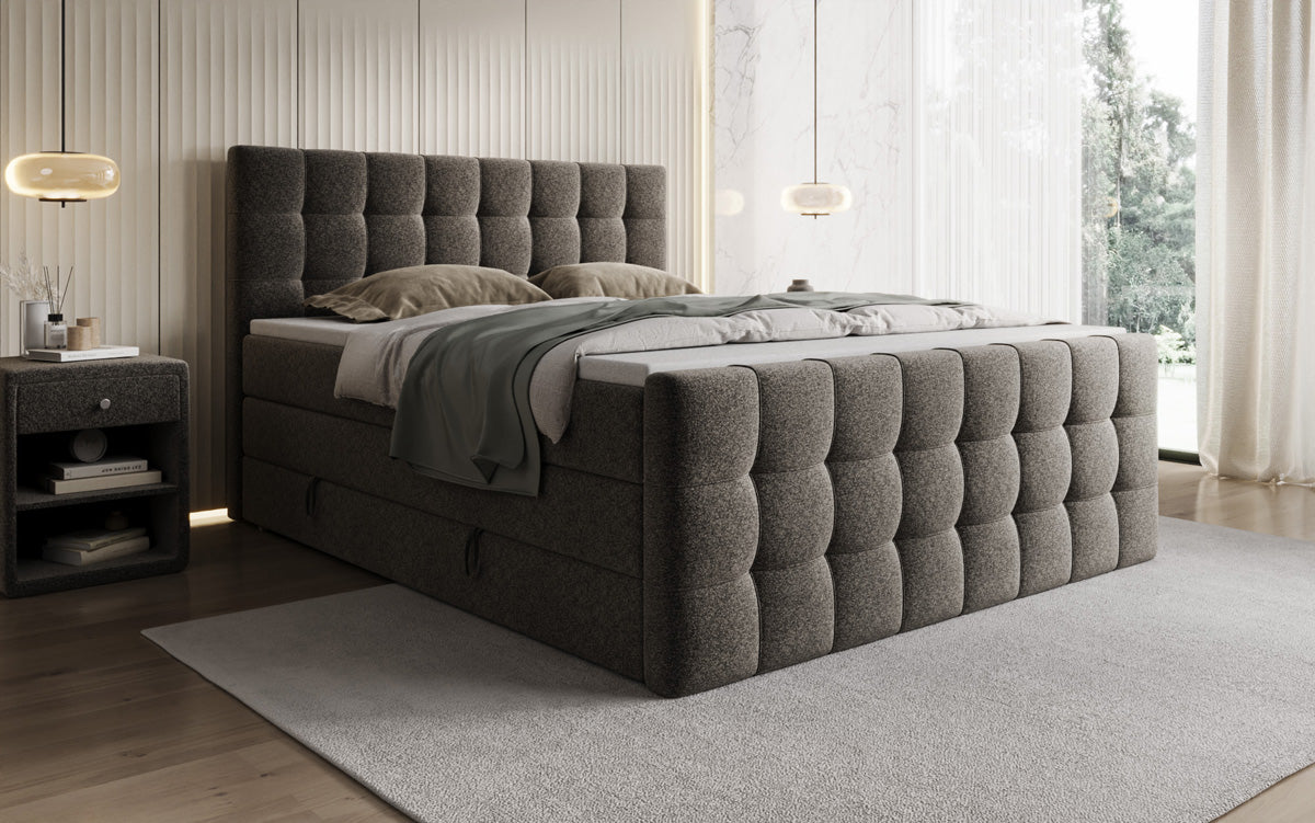 Boxspringbett Ascot am Strukturstoff mat Stauraum