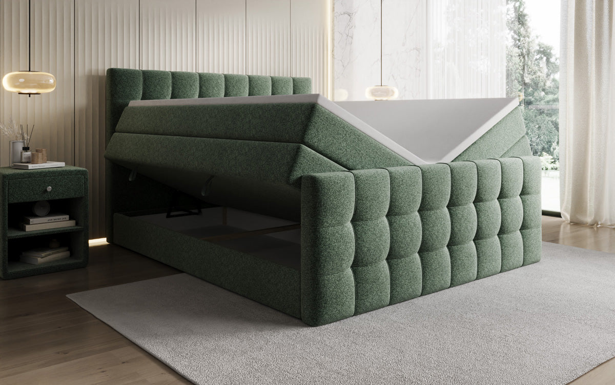Boxspringbett Ascot am Strukturstoff mat Stauraum