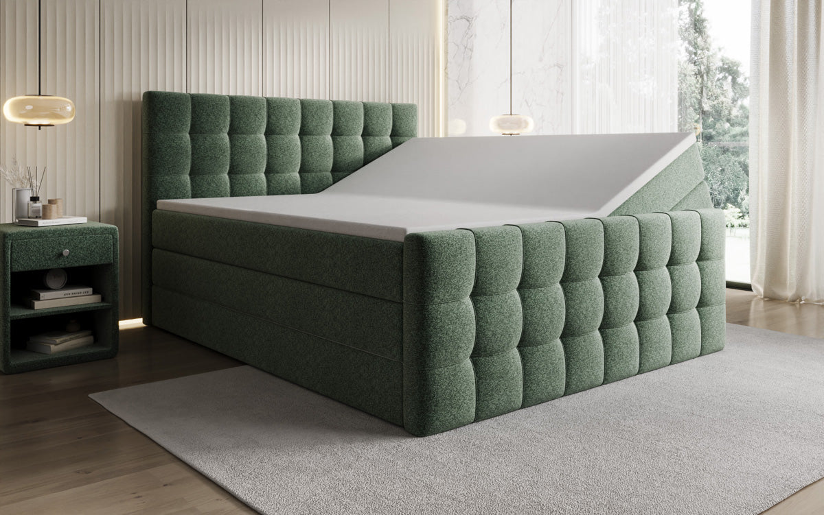 Boxspringbett Ascot am Strukturstoff mat Stauraum