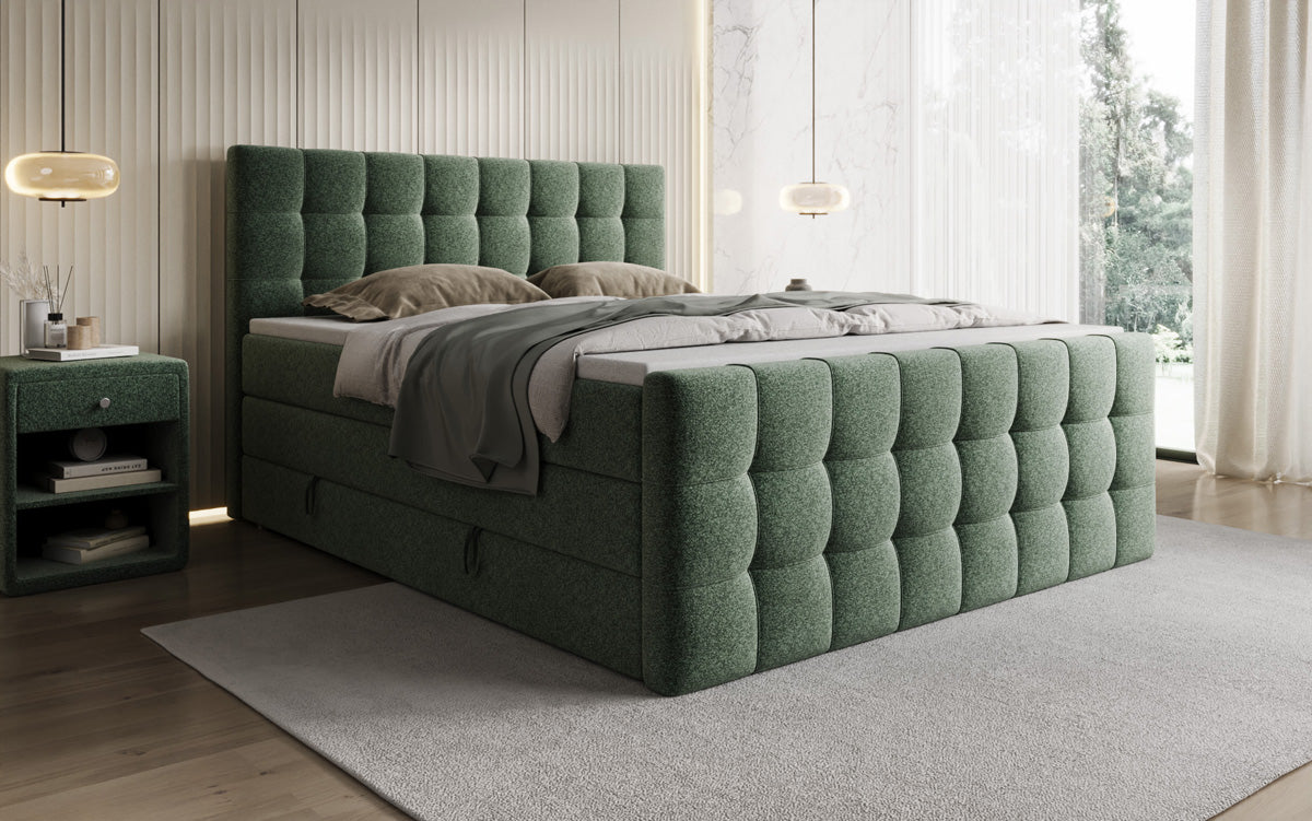 Boxspringbett Ascot am Strukturstoff mat Stauraum