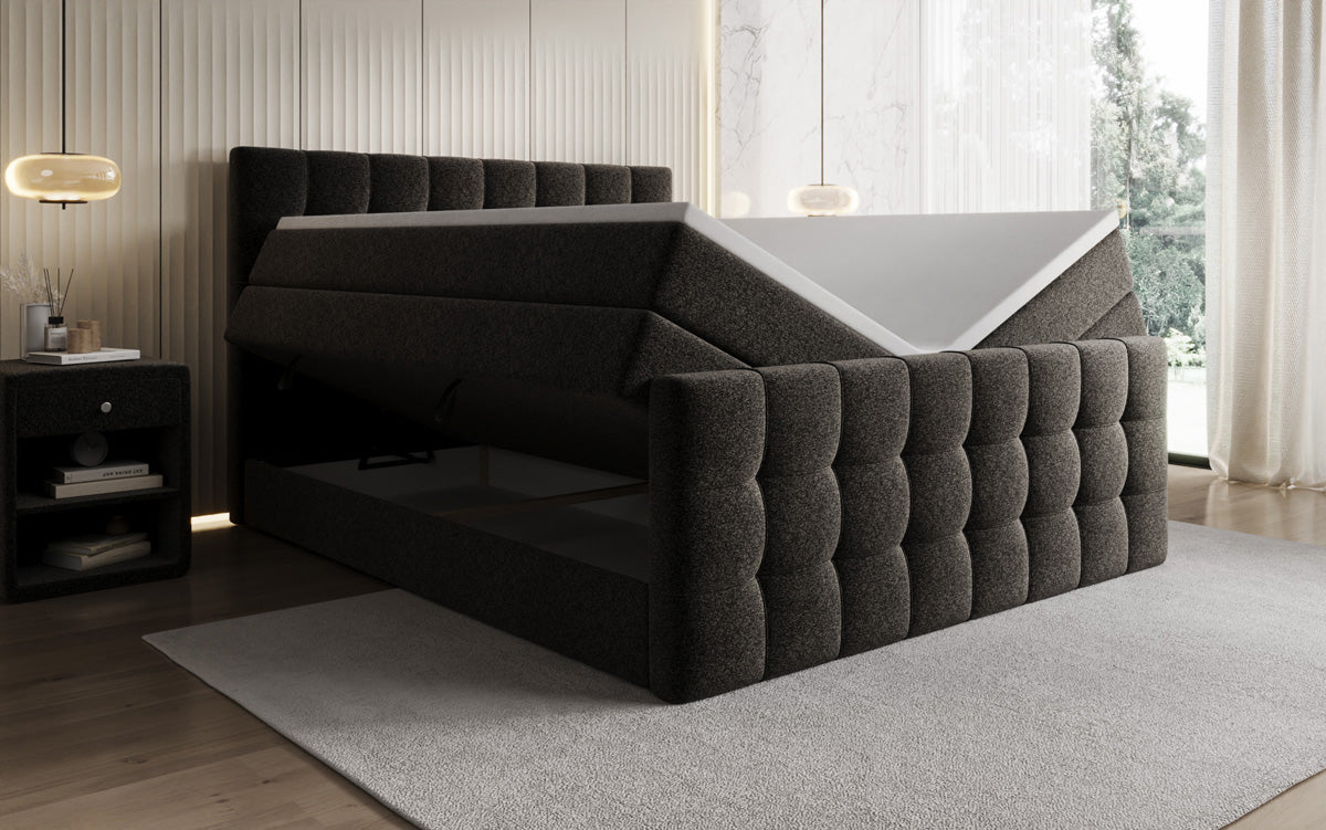 Boxspringbett Ascot am Strukturstoff mat Stauraum
