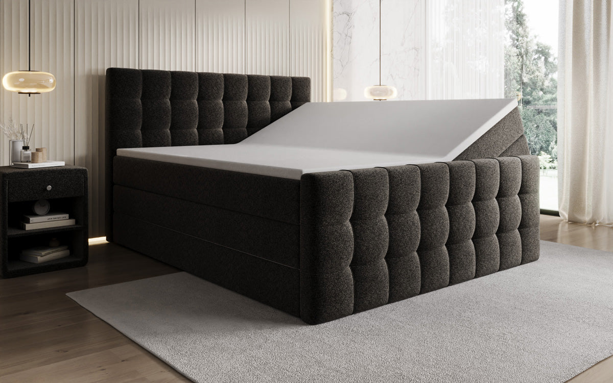 Boxspringbett Ascot am Strukturstoff mat Stauraum