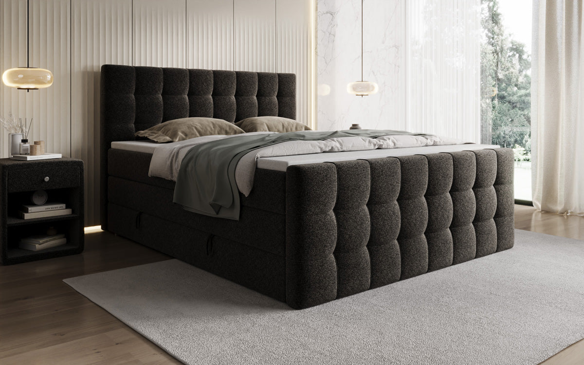 Boxspringbett Ascot am Strukturstoff mat Stauraum