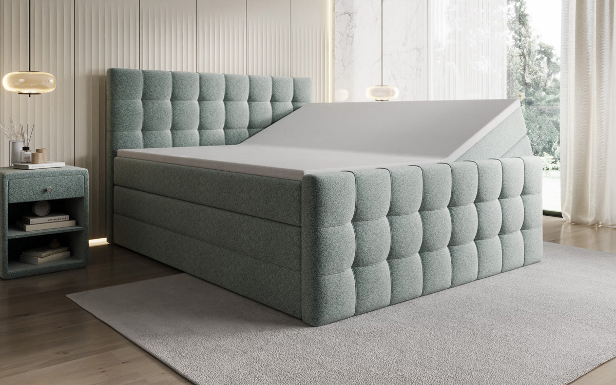 Boxspringbett Ascot am Strukturstoff mat Stauraum
