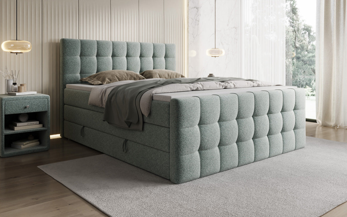 Boxspringbett Ascot am Strukturstoff mat Stauraum