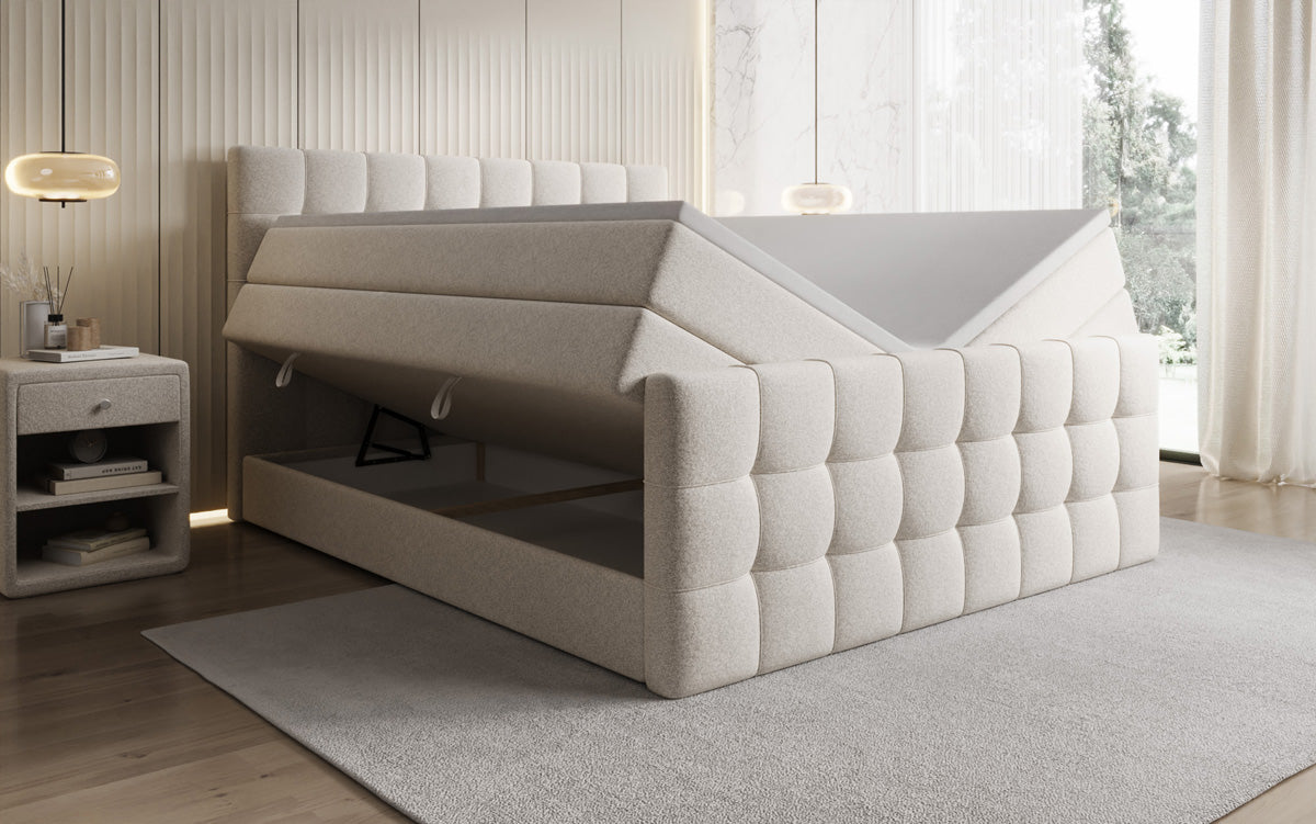 Boxspringbett Ascot am Strukturstoff mat Stauraum
