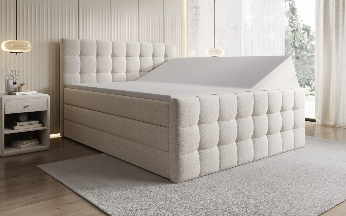 Boxspringbett Ascot am Strukturstoff mat Stauraum