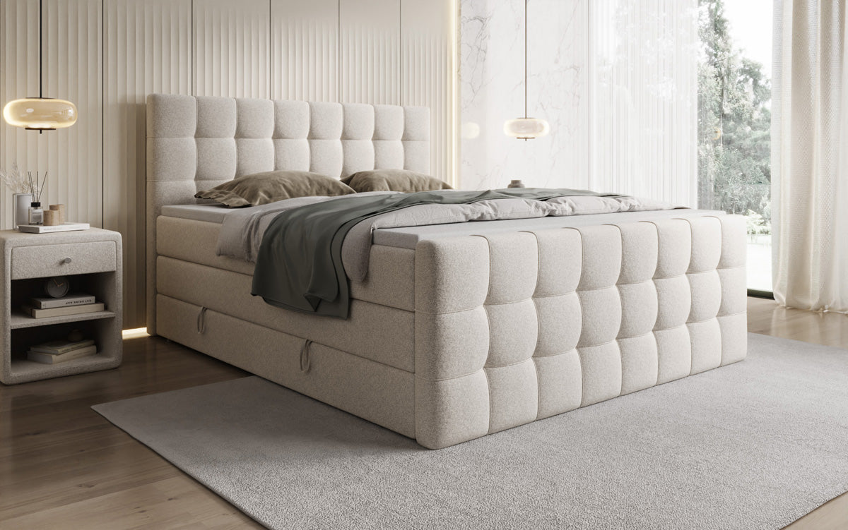 Boxspringbett Ascot am Strukturstoff mat Stauraum
