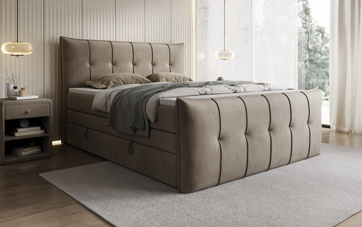 Lit boxspring Treviso avec rangement en Velours