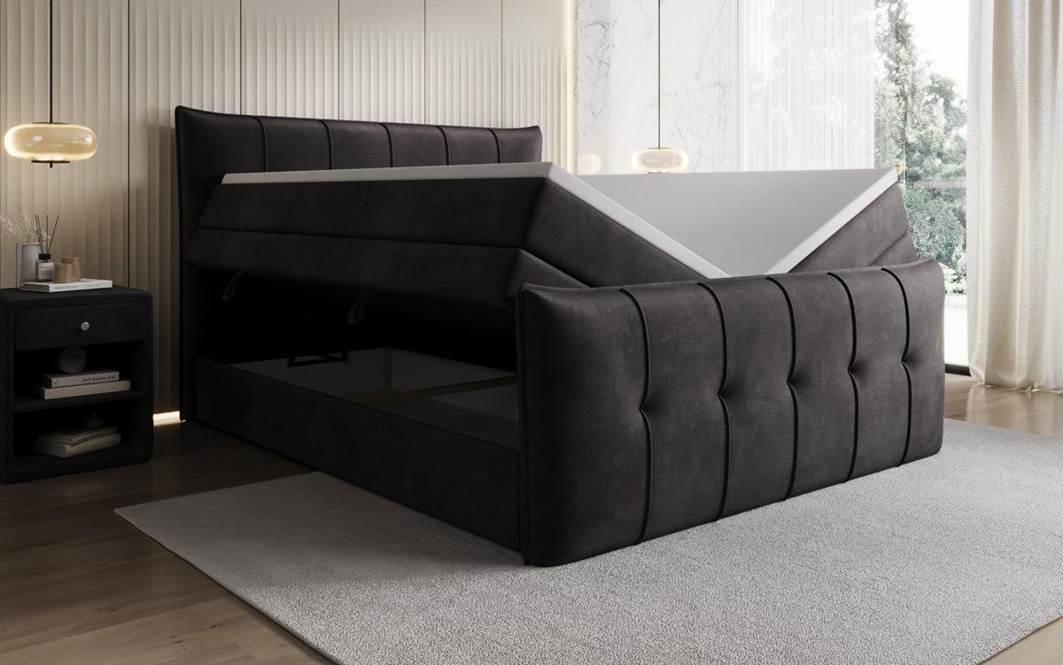 Lit boxspring Treviso avec rangement en Velours
