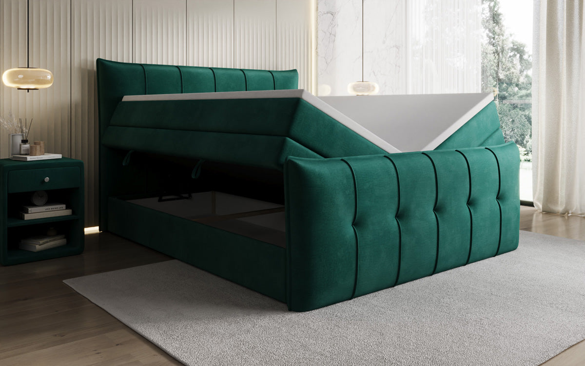 Lit boxspring Treviso avec rangement en Velours