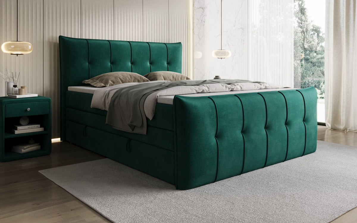 Lit boxspring Treviso avec rangement en Velours
