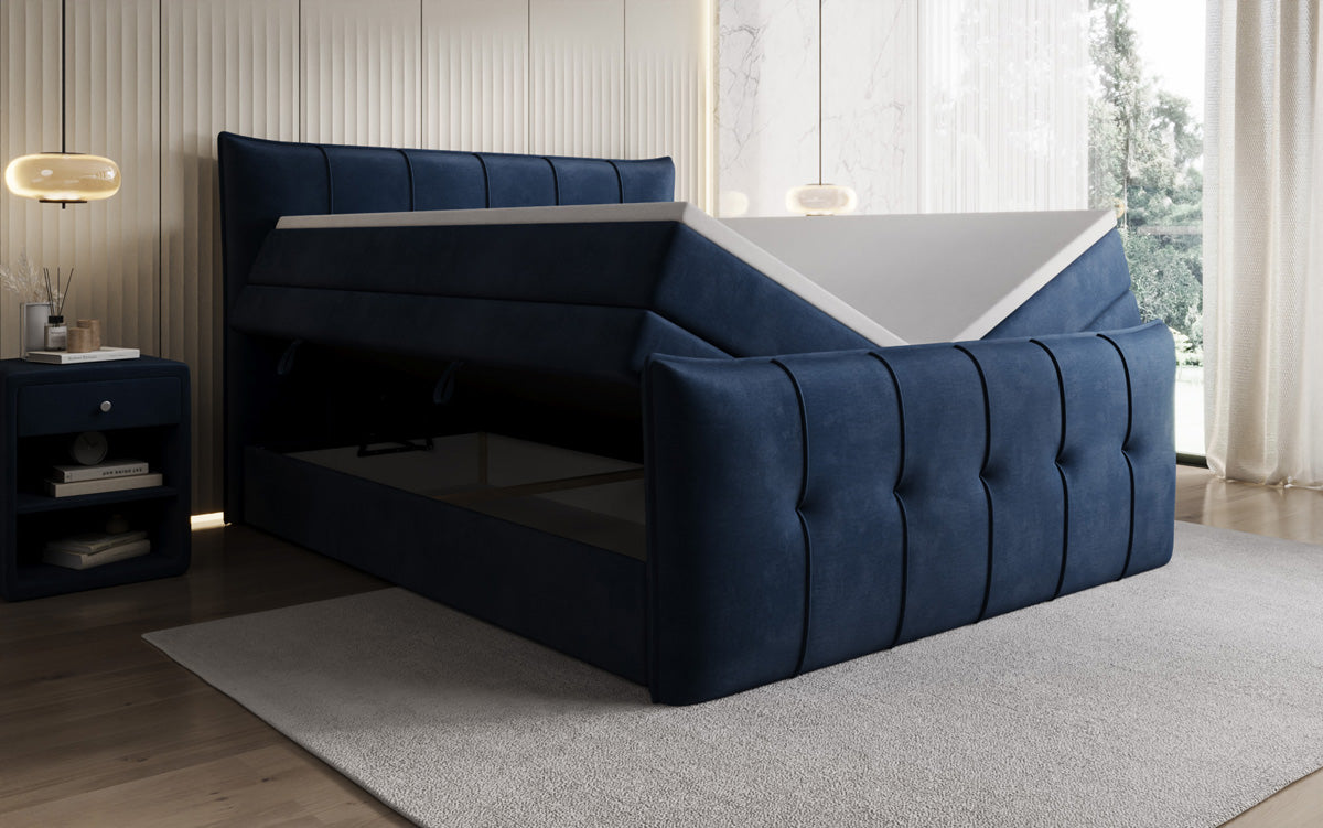 Lit boxspring Treviso avec rangement en Velours