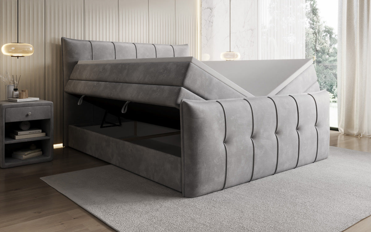 Lit boxspring Treviso avec rangement en Velours