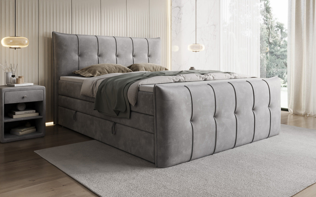 Lit boxspring Treviso avec rangement en Velours