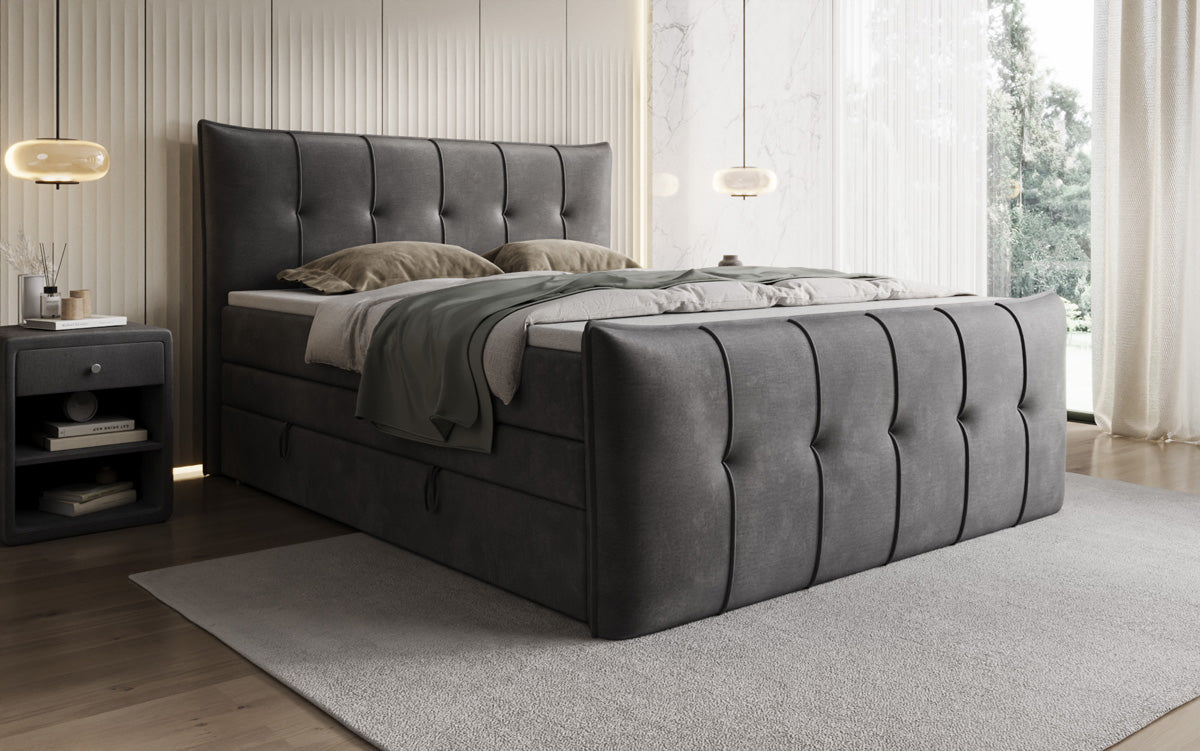 Lit boxspring Treviso avec rangement en Velours
