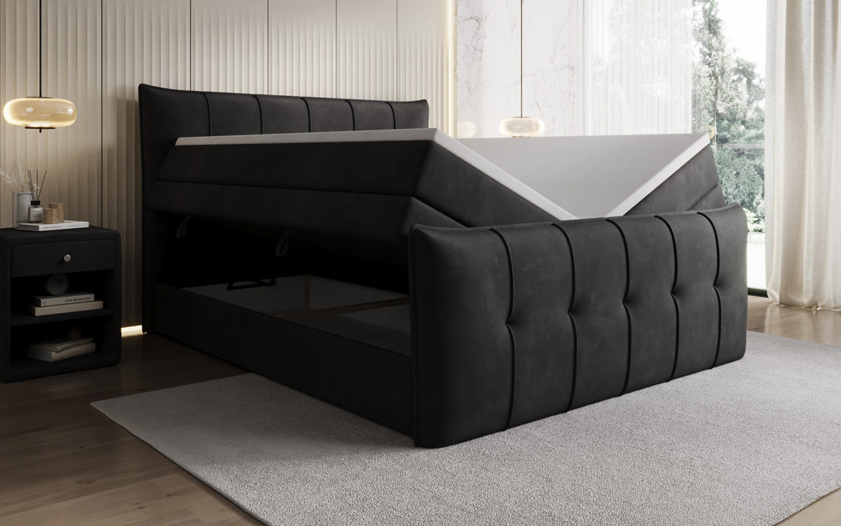 Lit boxspring Treviso avec rangement en Velours