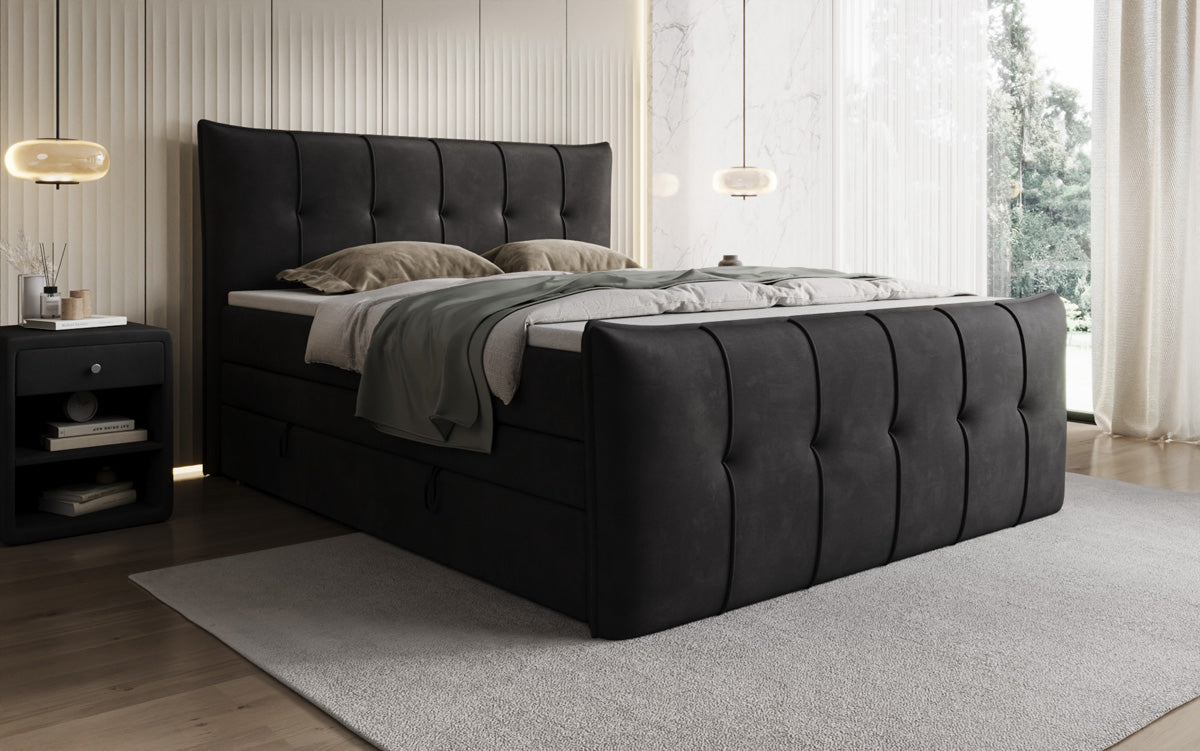 Lit boxspring Treviso avec rangement en Velours