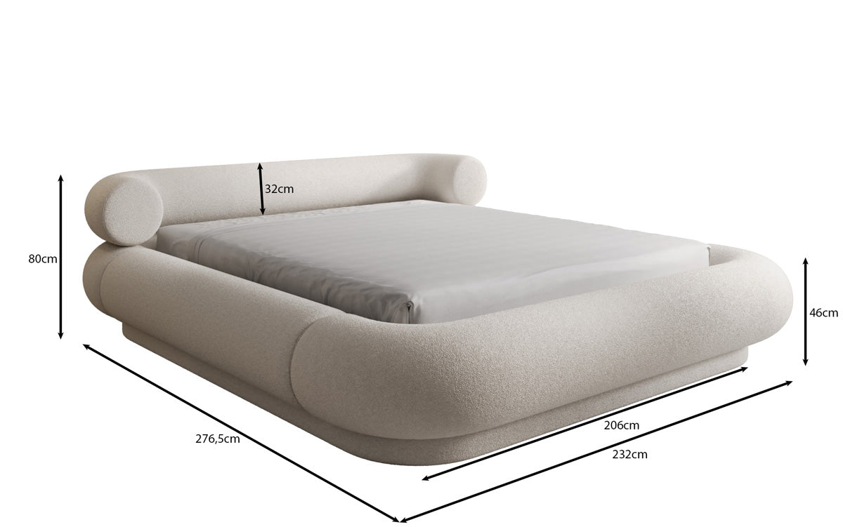 Designer upholstered bed Mochi in teddy bouclé with storage space