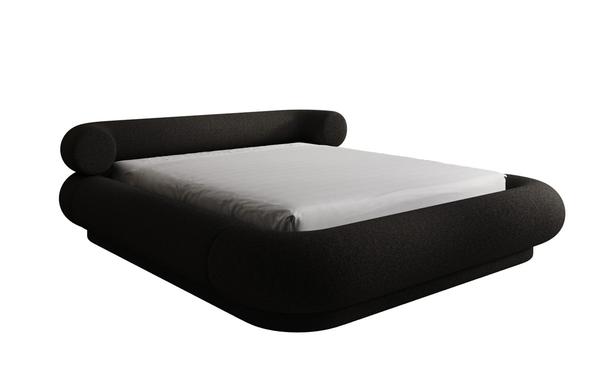 Designer upholstered bed Mochi in teddy bouclé with storage space
