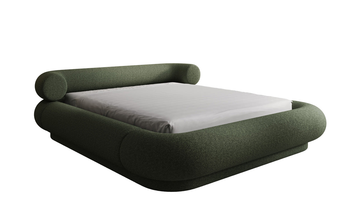 Designer upholstered bed Mochi in teddy bouclé with storage space
