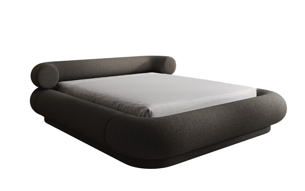 Designer upholstered bed Mochi in teddy bouclé with storage space