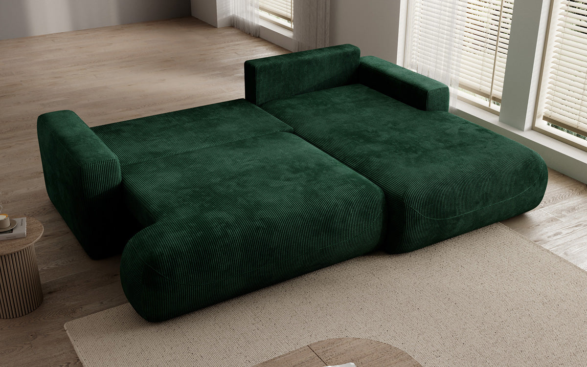 Designer corner sofa Enzo with sleeping and fold-out function in Corduroy