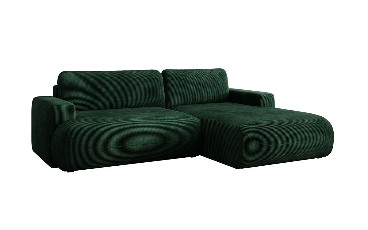 Designer corner sofa Enzo with sleeping and fold-out function in Corduroy