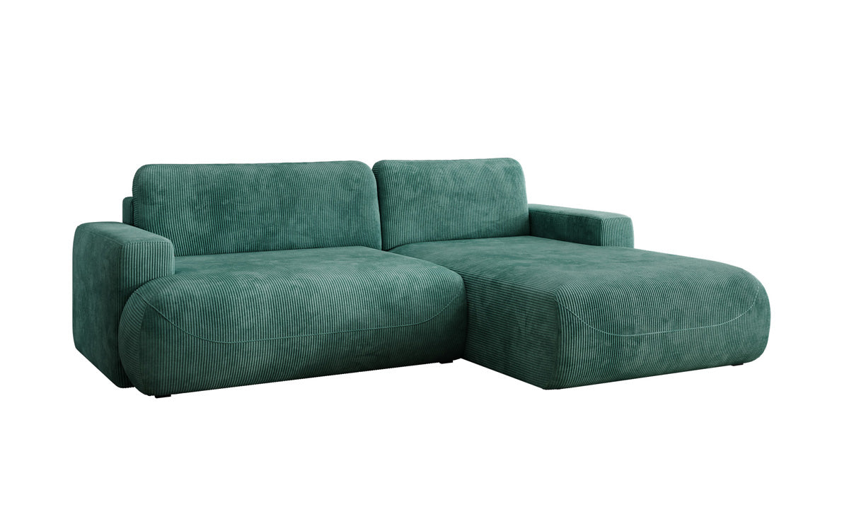 Designer corner sofa Enzo with sleeping and fold-out function in Corduroy
