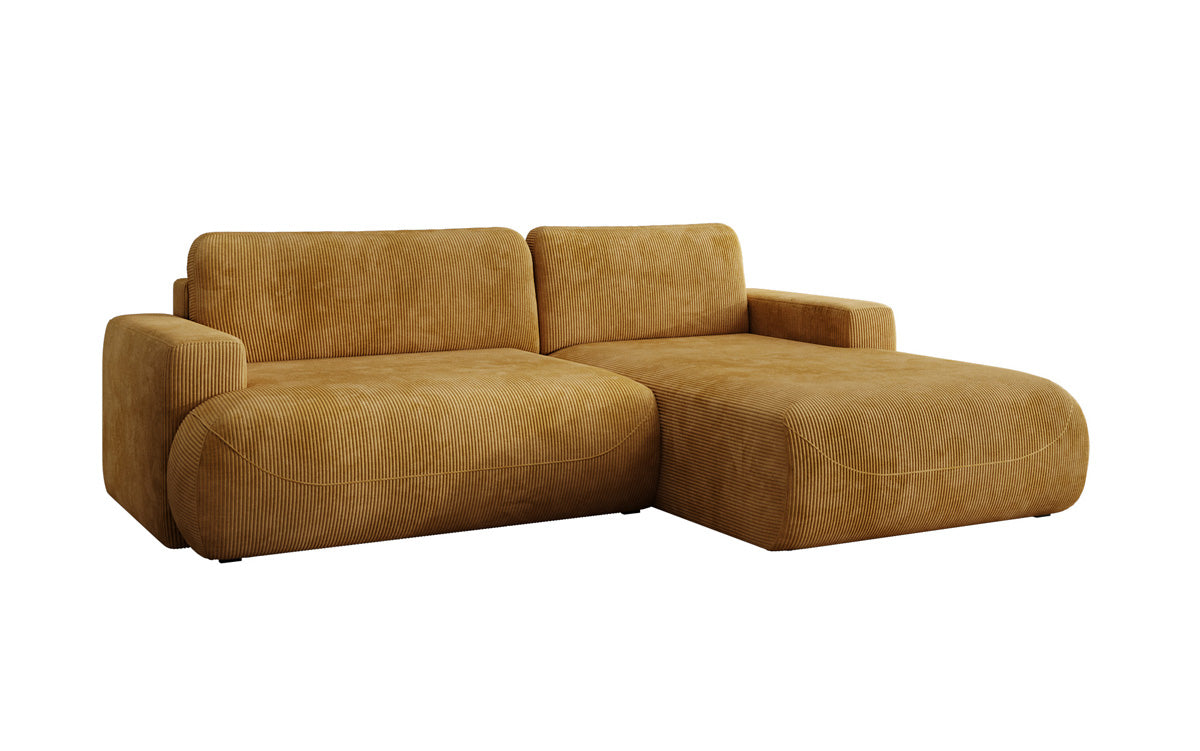 Designer corner sofa Enzo with sleeping and fold-out function in Corduroy