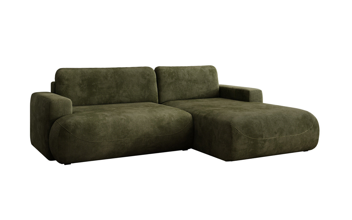 Designer corner sofa Enzo with sleeping and fold-out function in Corduroy