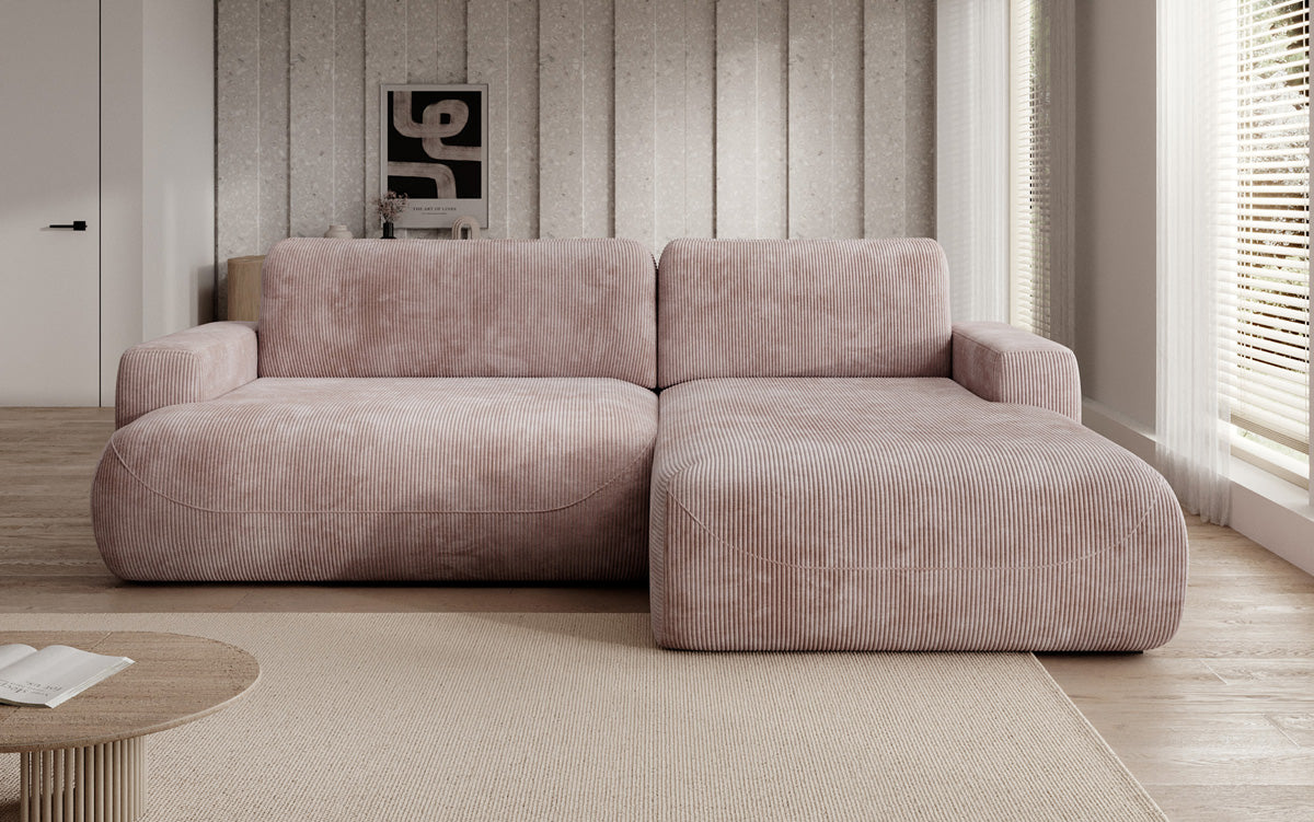 Designer corner sofa Enzo with sleeping and fold-out function in Corduroy